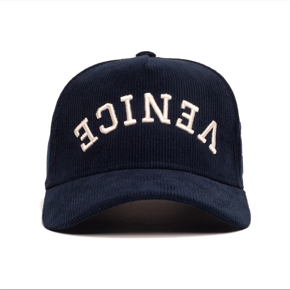 Navy Blue Textured Baseball Hat with Embroidered Text